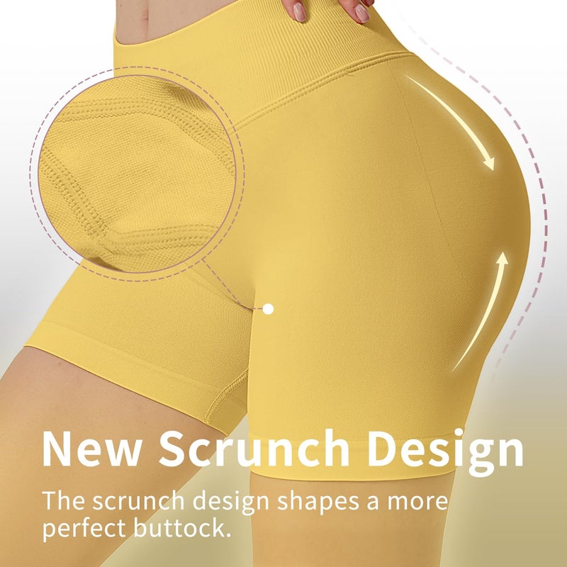 BumpGlow Women Workout Impact Shorts 4.5 Scrunch Butt Lifting Tummy Control Gym Shorts Comfy Running Seamless Booty Biker Shorts Yellow M - Image 4