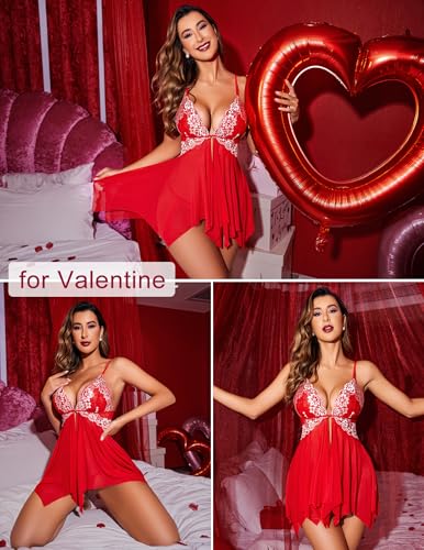 Avidlove أفيد لوف ملابس داخلية نسائية لعيد الحب بحجم زائد فستان بابيدول دانتيل مع حمالات إغلاق أمامي ملابس نوم - Image 4