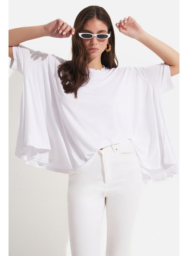 JUNE 100% Viscose Loose Fit Tshirt White - Image 1