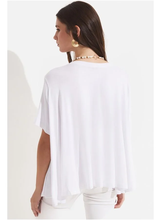 جون June 100% Viscose Loose Fit Tshirt White