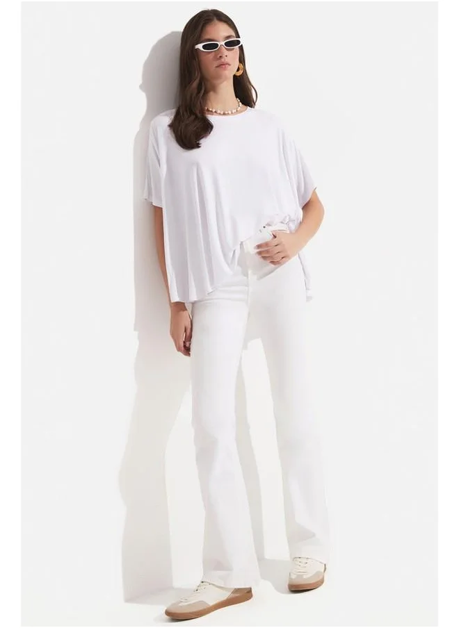 جون June 100% Viscose Loose Fit Tshirt White