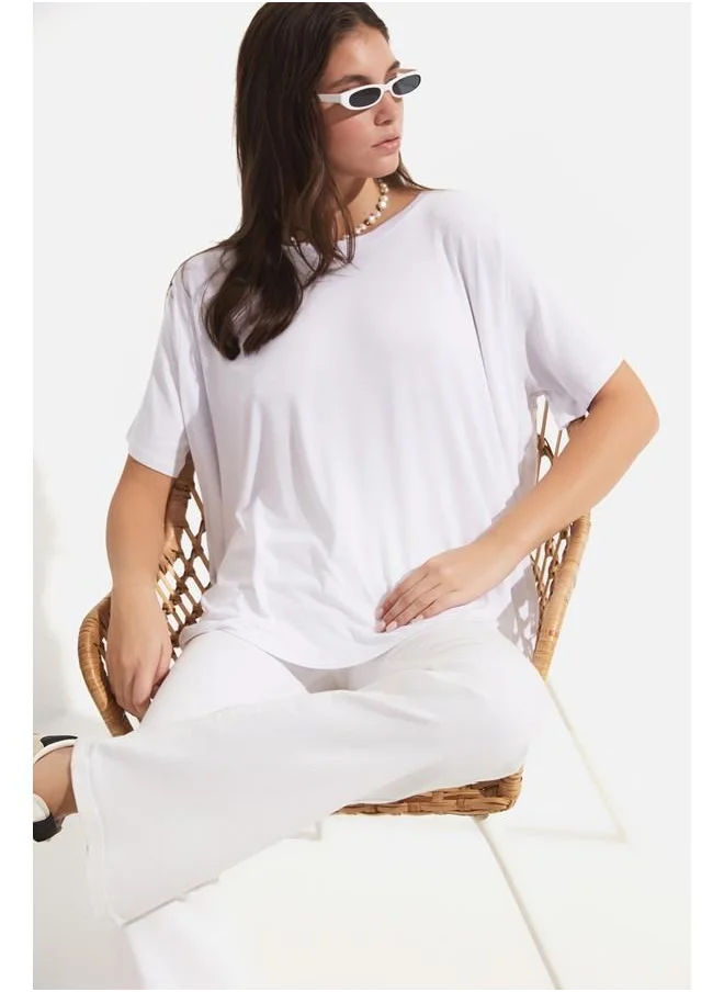 جون June 100% Viscose Loose Fit Tshirt White