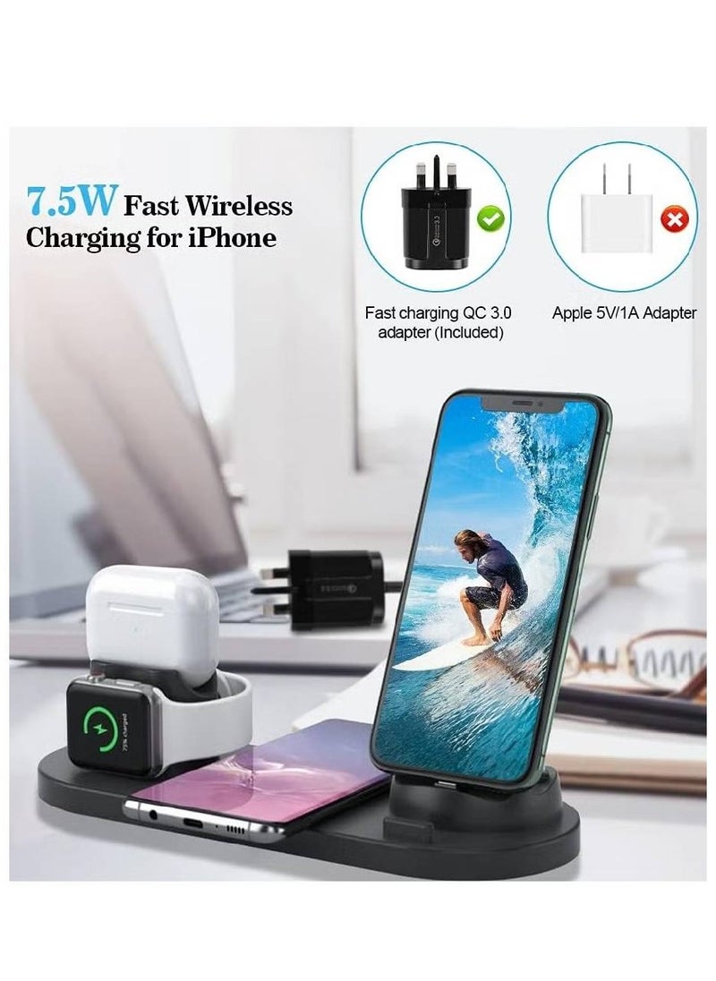NAFO - Wireless Charger, 6 in 1 Wireless Fast Charging Station for Apple Watch/AirPods Pro/iPhone 13/12/11/11pro/11pro Max/X/XS/XR Samsung S20/S10, Charging Dock Station - Image 1