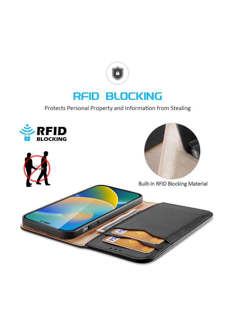 Wallet Case for iPhone 14 Pro Max, Genuine Leather Cell Phone Flip Magnetic Folio ,Case Cards Holder,RFID Blocking,Kickstand. Support Wireless Charging