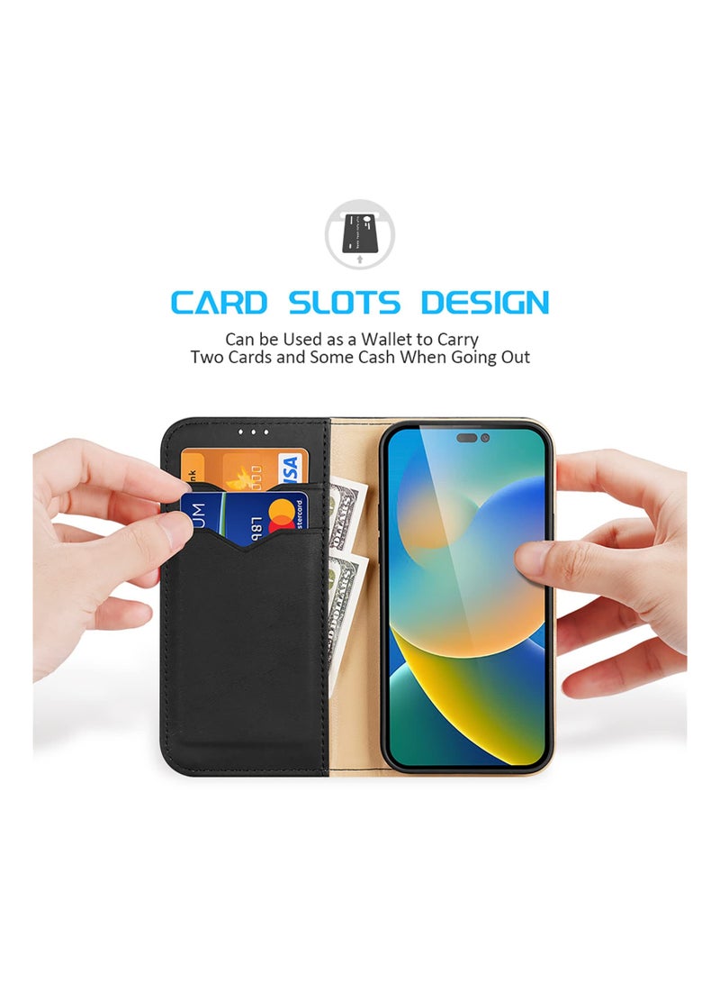 Wallet Case for iPhone 14 Pro Max, Genuine Leather Cell Phone Flip Magnetic Folio ,Case Cards Holder,RFID Blocking,Kickstand. Support Wireless Charging