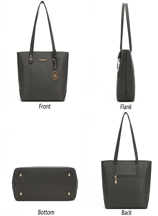 Soperwillton Handbags and Purses for Women Shoulder Tote Bags Top Handle Satchel Purse Set 5pcs, Newdarkgrey, Large - Image 3