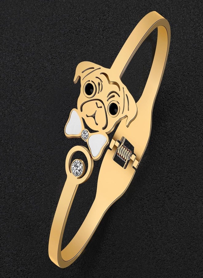 NEWEI Cute Pug Gifts for Pug Lovers Stainless Steel Pug Bracelet Bangle 18k Gold Plated Pet Dog Jewelry Charms Gifts for Women Dog Mom (18K Gold Plated) - Image 5
