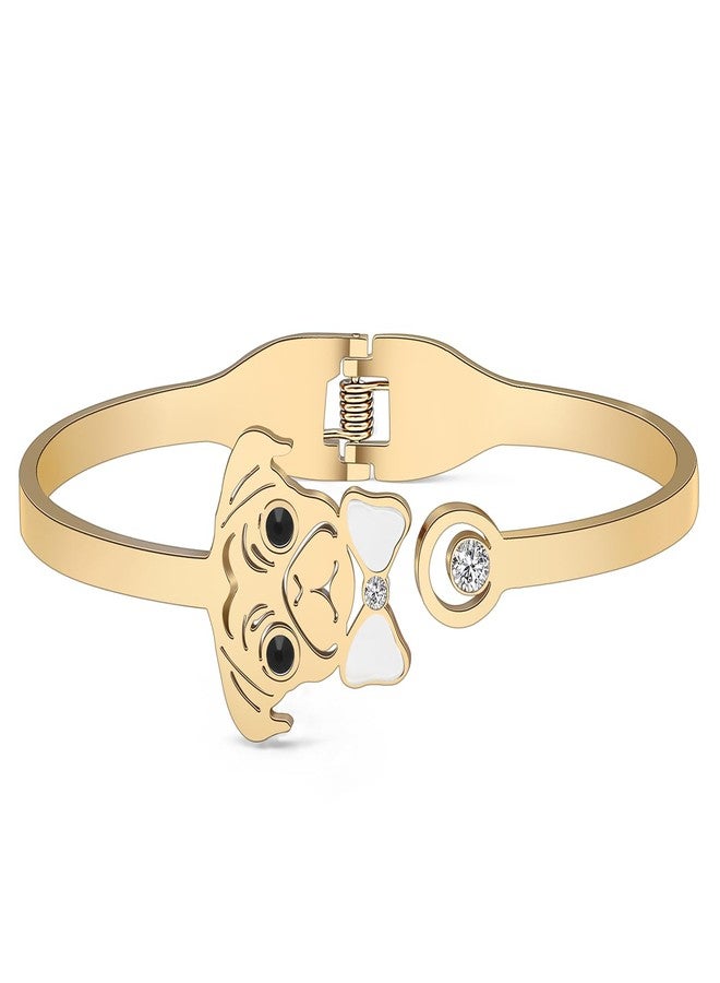 NEWEI Cute Pug Gifts for Pug Lovers Stainless Steel Pug Bracelet Bangle 18k Gold Plated Pet Dog Jewelry Charms Gifts for Women Dog Mom (18K Gold Plated) - Image 3