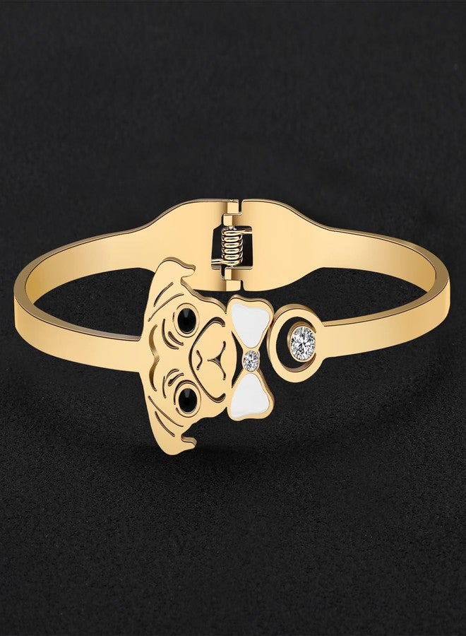 NEWEI Cute Pug Gifts for Pug Lovers Stainless Steel Pug Bracelet Bangle 18k Gold Plated Pet Dog Jewelry Charms Gifts for Women Dog Mom (18K Gold Plated) - Image 4