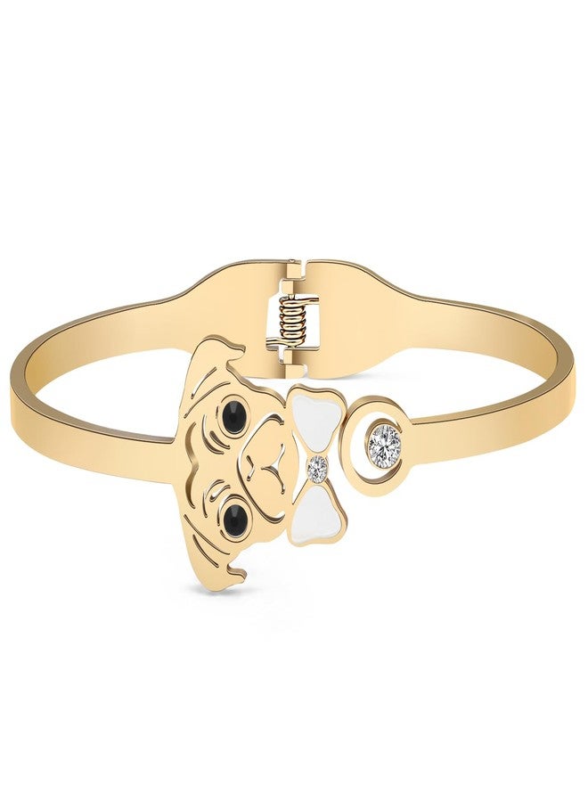 NEWEI Cute Pug Gifts for Pug Lovers Stainless Steel Pug Bracelet Bangle 18k Gold Plated Pet Dog Jewelry Charms Gifts for Women Dog Mom (18K Gold Plated) - Image 2