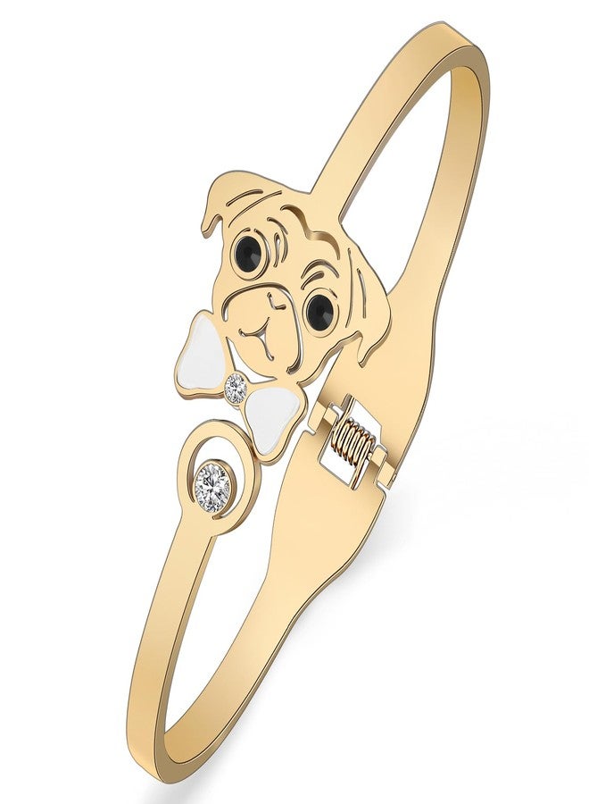 NEWEI Cute Pug Gifts for Pug Lovers Stainless Steel Pug Bracelet Bangle 18k Gold Plated Pet Dog Jewelry Charms Gifts for Women Dog Mom (18K Gold Plated) - Image 1