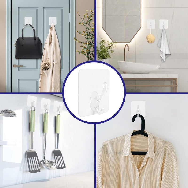 Wishbone 12 Pcs Self Adhesive Wall Hook Seamless Stickers WallMounted Super Strong Waterproof Magic Sticky Hangers Punch Free No Drill Utility Hooks Bathroom Kitchen Bedroom - Image 5