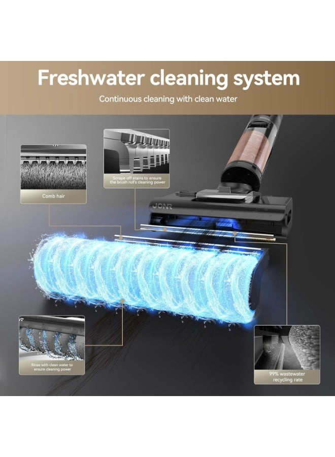 JONR ED12 PRO MAX Wet Dry Vacuum Cleaner, 180° Lie-Flat, 75° Hot Water Self-Cleaning, Smart Floor Washer with Zero Tangle Brush, Dual-Edge Cleaning, LED Display - Image 4