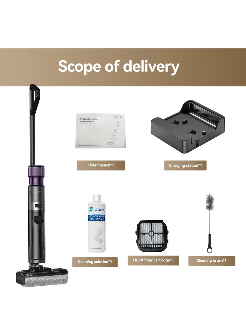 JONR ED12 PRO MAX Wet Dry Vacuum Cleaner, 180° Lie-Flat, 75° Hot Water Self-Cleaning, Smart Floor Washer with Zero Tangle Brush, Dual-Edge Cleaning, LED Display - Image 2