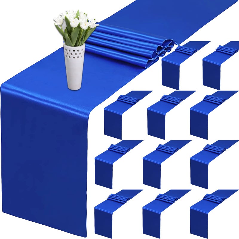 LGHSPOM LGHome Pack of 10 Wedding 12 x 108 inch Satin Table Runner for Wedding Banquet Decoration Royal Blue 