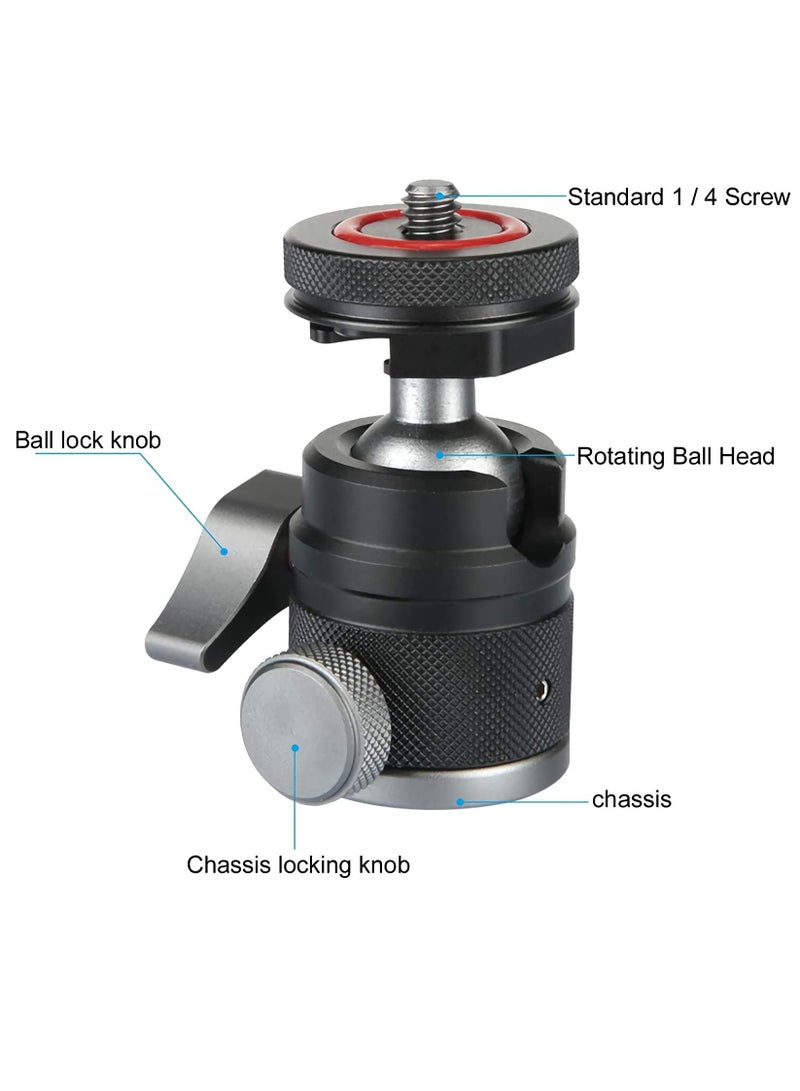 Mini Ball Head Adapter for Tripods - 360° Rotatable Aluminum Tripod Head with 1/4" Screw Cold Shoe Mount for DSLR Cameras, Light Stands, Cell Phones, Monopods, and Action Cameras. - Image 3