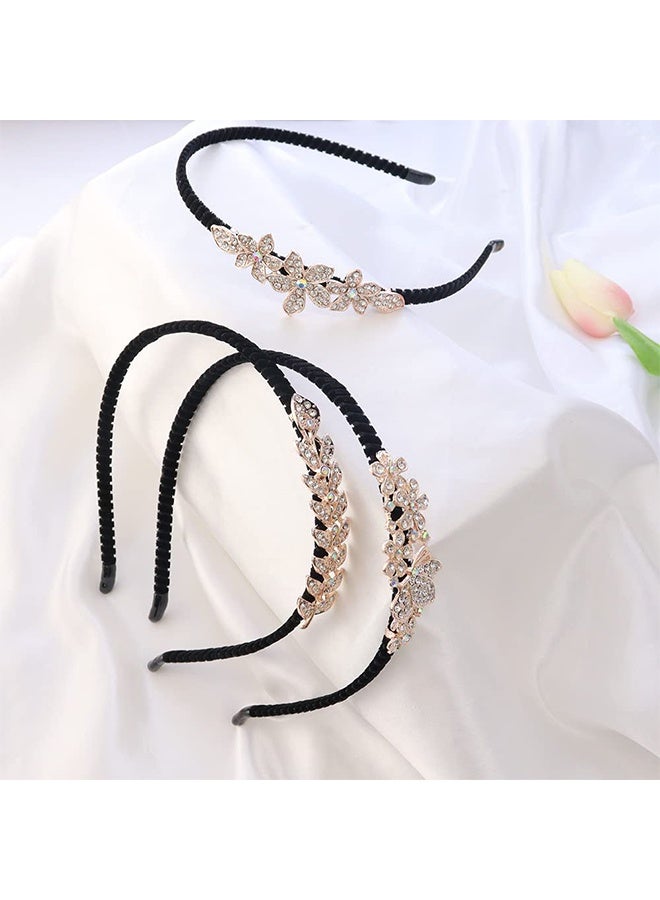 اتش واي 3 قطع عصابات الشعر الكريستالية ، عصابات الشعر العصرية للفتيات مع أوراق الشجر ، الفراشة ، الزهور وتصاميم حجر الراين ، ملحق شعر العروس الزفاف الأنيق - Image 2