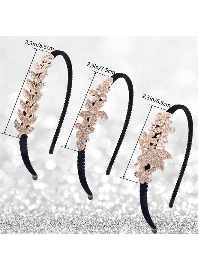 اتش واي 3 قطع عصابات الشعر الكريستالية ، عصابات الشعر العصرية للفتيات مع أوراق الشجر ، الفراشة ، الزهور وتصاميم حجر الراين ، ملحق شعر العروس الزفاف الأنيق - Image 3