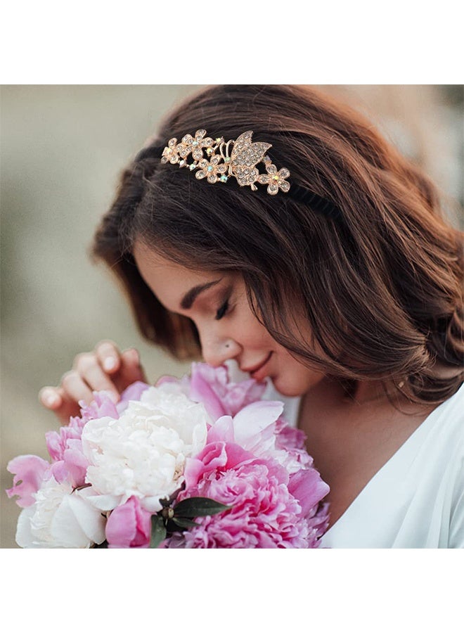 اتش واي 3 قطع عصابات الشعر الكريستالية ، عصابات الشعر العصرية للفتيات مع أوراق الشجر ، الفراشة ، الزهور وتصاميم حجر الراين ، ملحق شعر العروس الزفاف الأنيق - Image 4