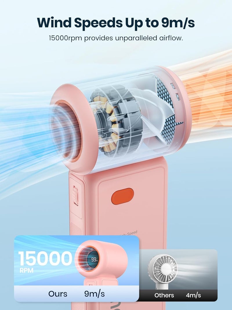 Warmco 5000mAh Portable Handheld Fan, Speed(1-100) Adjustable Powerful Mini Turbo Fan, USB Rechargeable Personal Small Pocket Fan for Women Men Travel Camping Outdoor Pink - Image 1