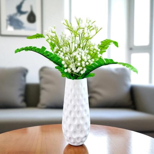 Bianco Artificial Flowers with Vase | 5Pcs Baby Breath Flowers | White Gypsophila Babies Breath Real Touch Flowers for Wedding Bouquet Floral Arrangement Party Home Decor - Image 1