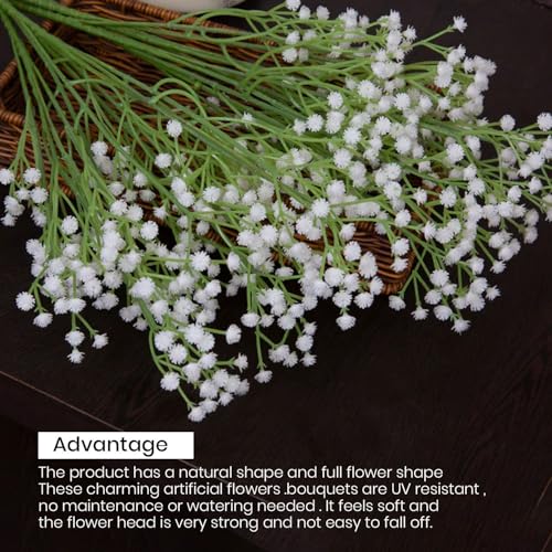 Bianco Artificial Flowers with Vase | 5Pcs Baby Breath Flowers | White Gypsophila Babies Breath Real Touch Flowers for Wedding Bouquet Floral Arrangement Party Home Decor - Image 3