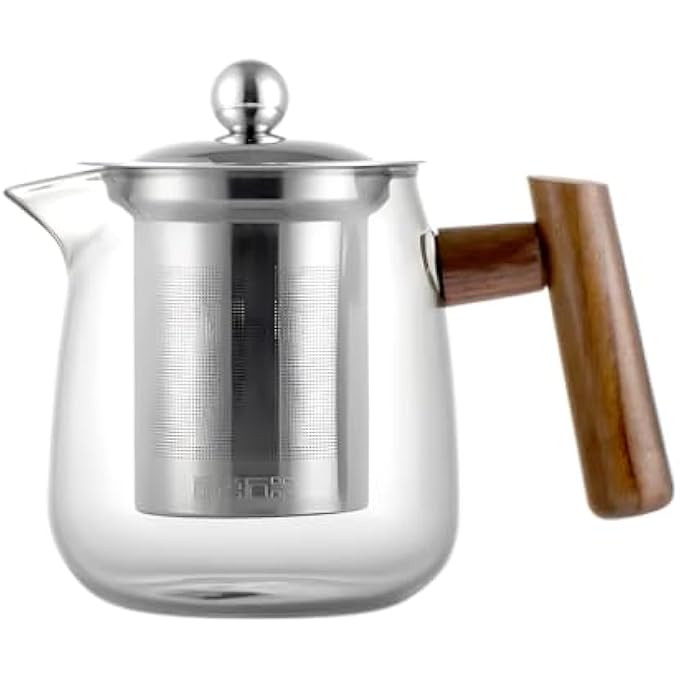 ريحني إبريق شاي زجاجي، موقد، سعة 500 مل، غلاية شاي شفافة من البورسليكات مع مصفاة قابلة للإزالة من الفولاذ المقاوم للصدأ، صانع شاي زجاجي مع غطاء، مثالي للشاي السائب والقهوة، أكياس شاي مقاومة للحرارة وشفافة - Image 1