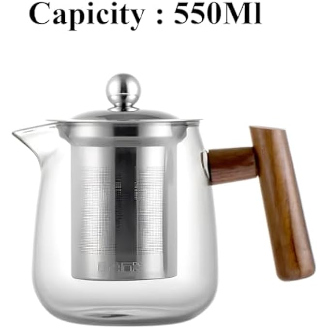 ريحني إبريق شاي زجاجي، موقد، سعة 500 مل، غلاية شاي شفافة من البورسليكات مع مصفاة قابلة للإزالة من الفولاذ المقاوم للصدأ، صانع شاي زجاجي مع غطاء، مثالي للشاي السائب والقهوة، أكياس شاي مقاومة للحرارة وشفافة - Image 3