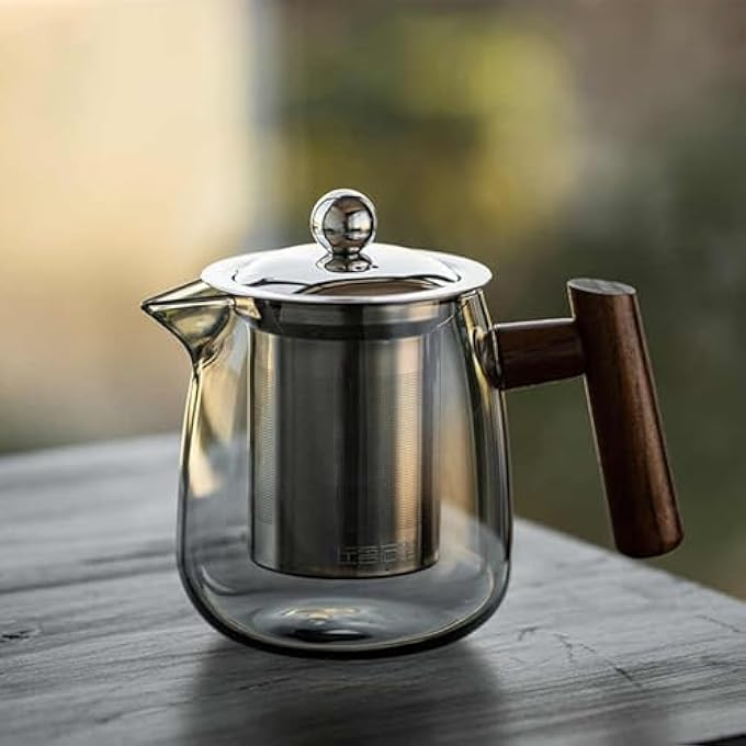 ريحني إبريق شاي زجاجي، موقد، سعة 500 مل، غلاية شاي شفافة من البورسليكات مع مصفاة قابلة للإزالة من الفولاذ المقاوم للصدأ، صانع شاي زجاجي مع غطاء، مثالي للشاي السائب والقهوة، أكياس شاي مقاومة للحرارة وشفافة - Image 4