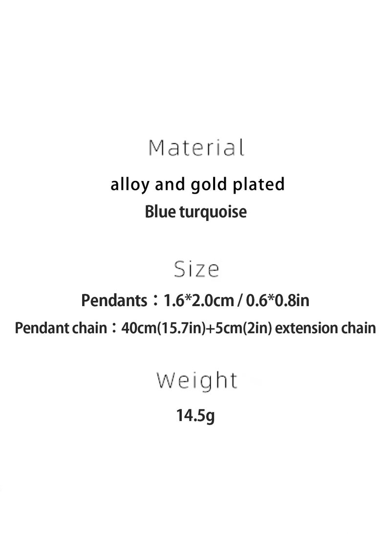 لوبيتيز مطلية بالذهب عباد الشمس الفيروز قلادة ، مجوهرات السيدات والاكسسوارات ، الرجعية أزياء فاخرة ، سبائك ، الفيروز الاصطناعي - Image 4
