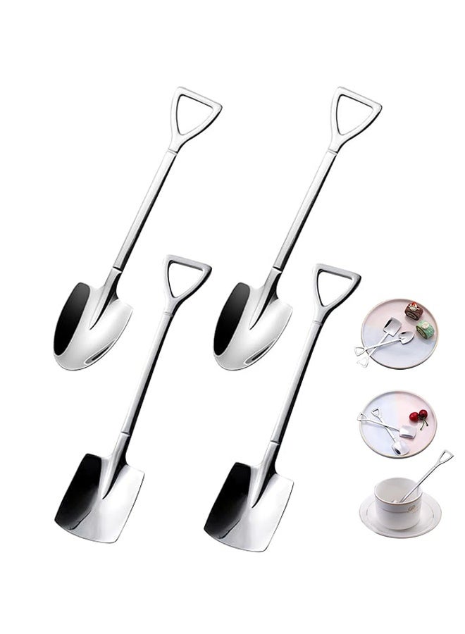 4 Pack Stainless Ice Cream Spoons, Shovel Spoons, Watermelon Spoon Reusable Small Spoon for Tea Dessert Home Kitchen Party Restaurant Party Supplies (Silver) - Image 1