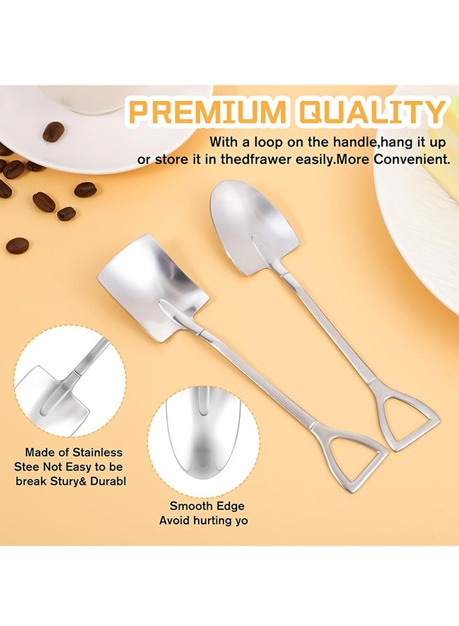 4 Pack Stainless Ice Cream Spoons, Shovel Spoons, Watermelon Spoon Reusable Small Spoon for Tea Dessert Home Kitchen Party Restaurant Party Supplies (Silver) - Image 3