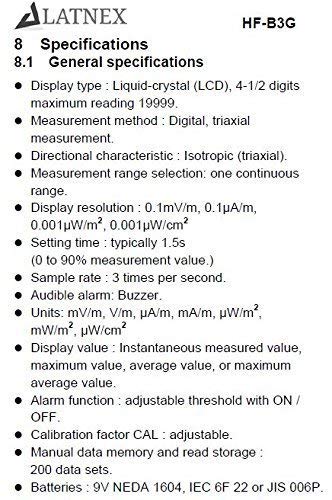 LATNEX EMF Meter HF-B3G Triple Axis HF RF Analyzer and Detector Calibrated Measuring Emissions from Cell Phones, Smart Meters, Cell Towers, Microwave, Bluetooth - for EMF Home Inspections Free Support - Image 3