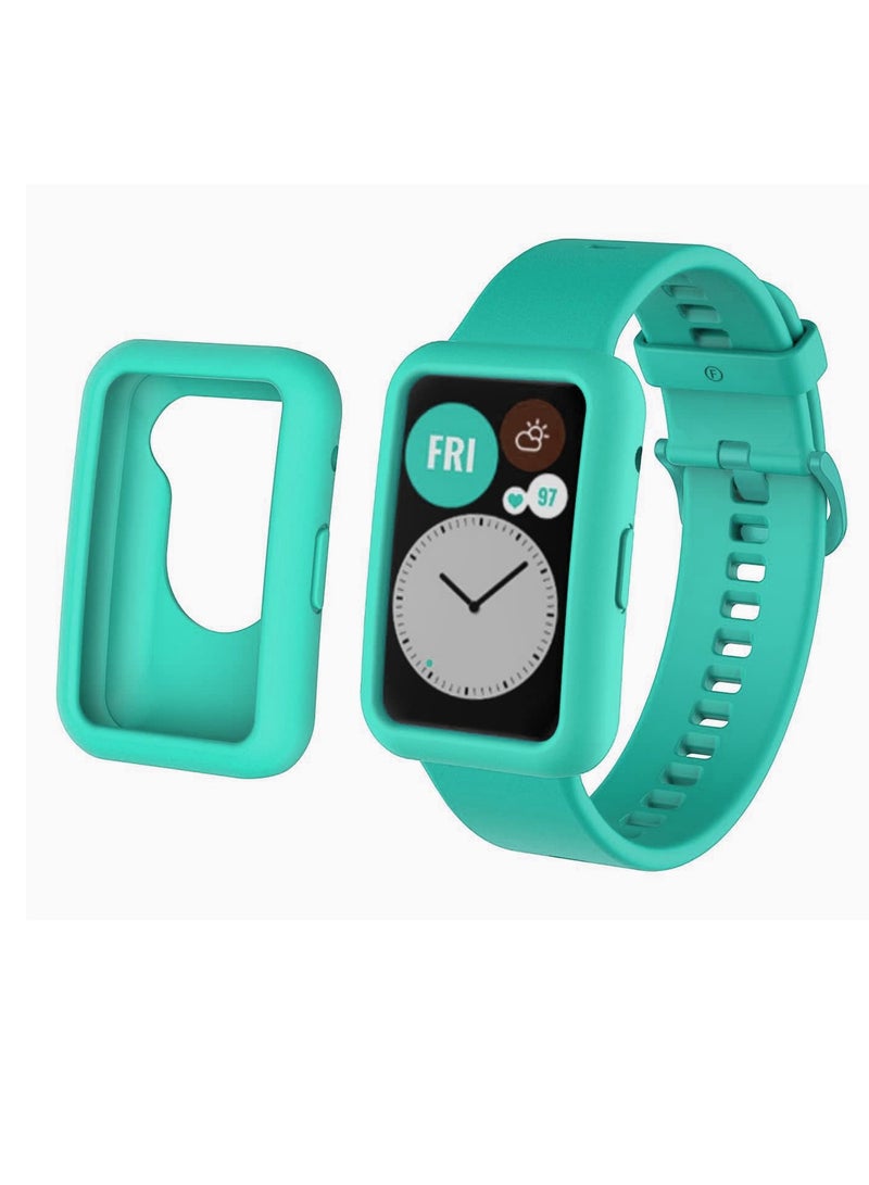 Bands Replacement and case for Huawei Watch Fit & Huawei Watch Fit New & Huawei Watch Fit Elegant, Band for Women Men,Silicone Quick Release Soft Rubber Replacement Watch Band  Turqoise - Image 1
