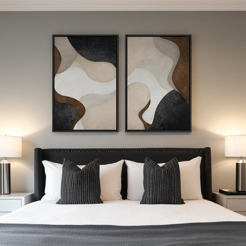 Cuspin Large Framed Neutral Abstract Minimalist Wall Art Set of 2, Modern Canvas Prints Paintings Artwork for Walls, Black Beige Brown Abstract Art Pictures for Living Room Dining Bedroom Wall Decor 24x36 In - Image 2