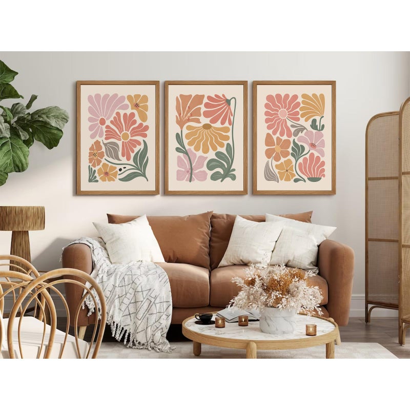 Tanmart Boho Flower Wall Art Decor Abstract Floral Canvas Prints Botanical Plant Wall Art Pictures Minimalist Flower Market Painting Poster for Living Foom Bedroom 12x16 Inch Wood Framed Set of 3 - Image 4