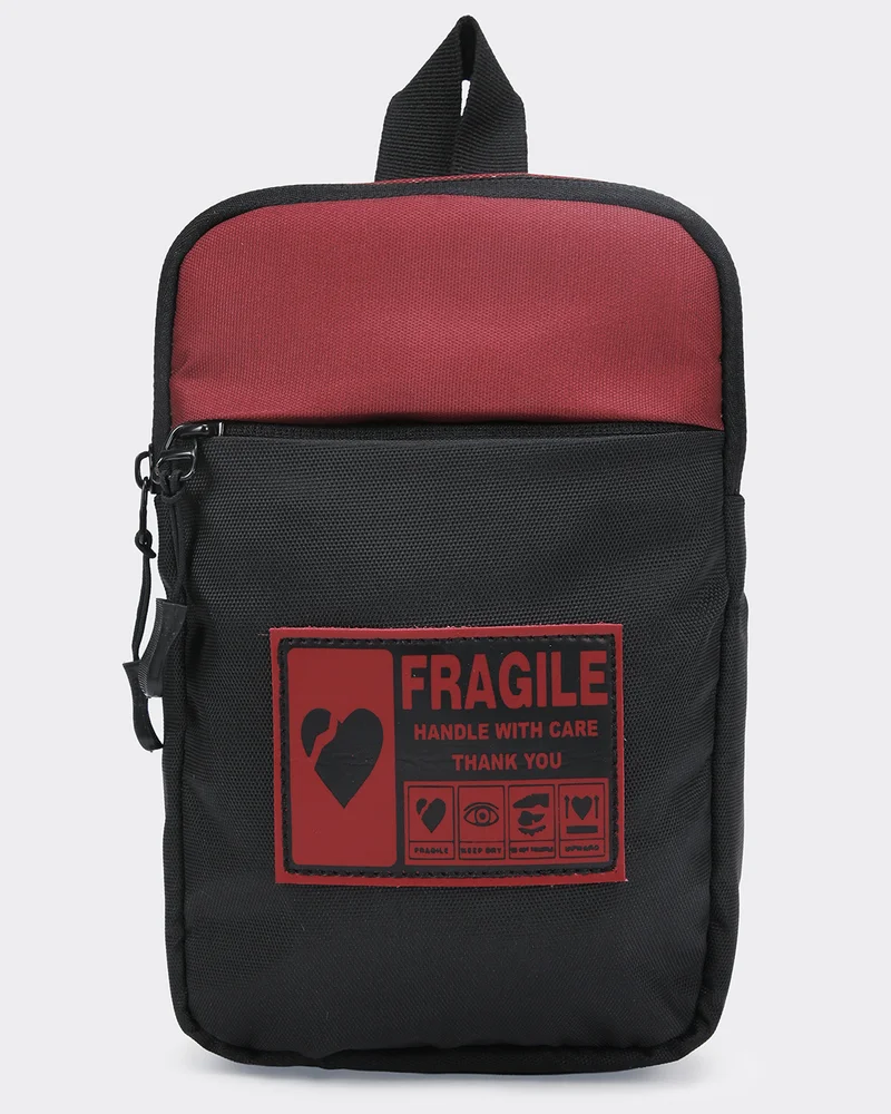 بيواكوف Unisex Black Fragile Printed Sling Bag