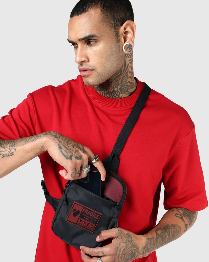 بيواكوف Unisex Black Fragile Printed Sling Bag