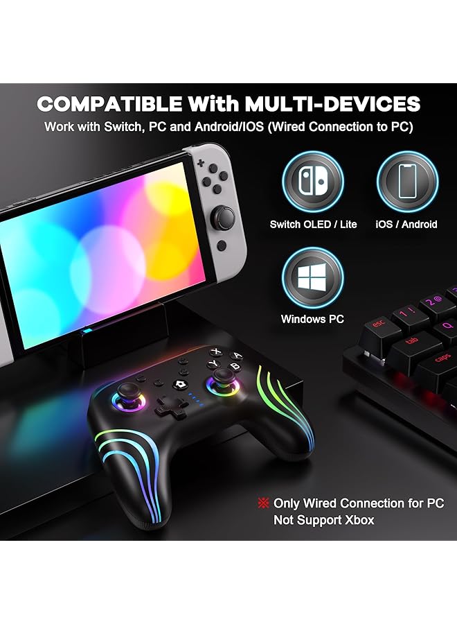 X spring Controllers Compatible With Switch 6 Axis Adjustable Turbo Wireless Switch Pro Controller With 9 Colors Rgb Led Programmable 4 Speed Dual Vibration Screenshot Wake Up Bluetooth Controller - Image 3