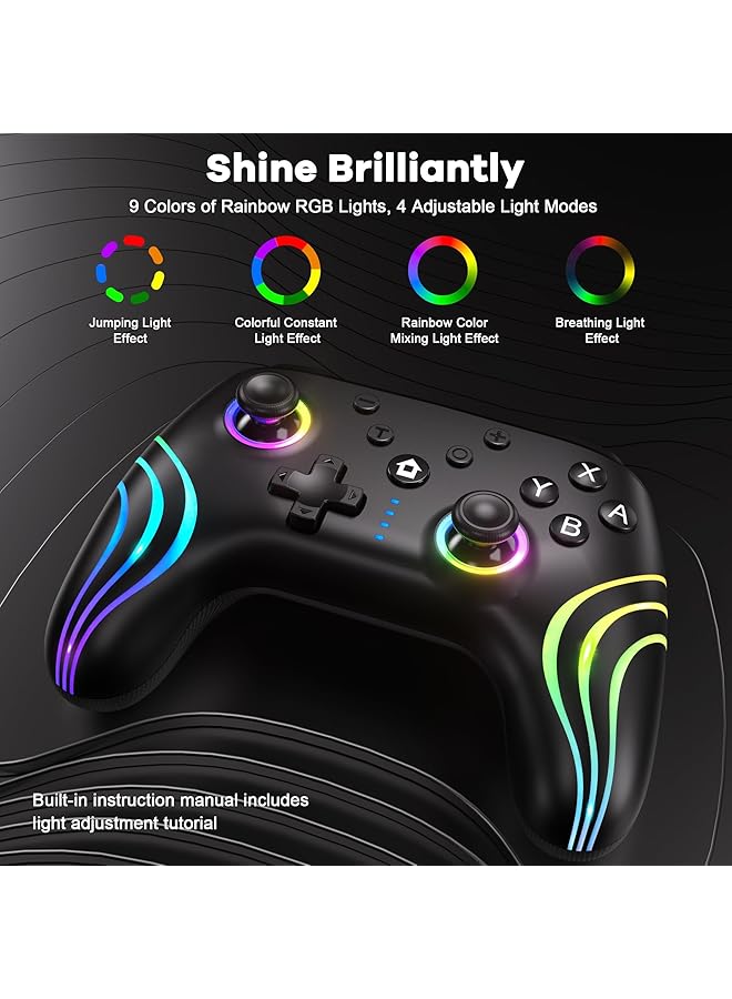 X spring Controllers Compatible With Switch 6 Axis Adjustable Turbo Wireless Switch Pro Controller With 9 Colors Rgb Led Programmable 4 Speed Dual Vibration Screenshot Wake Up Bluetooth Controller - Image 2