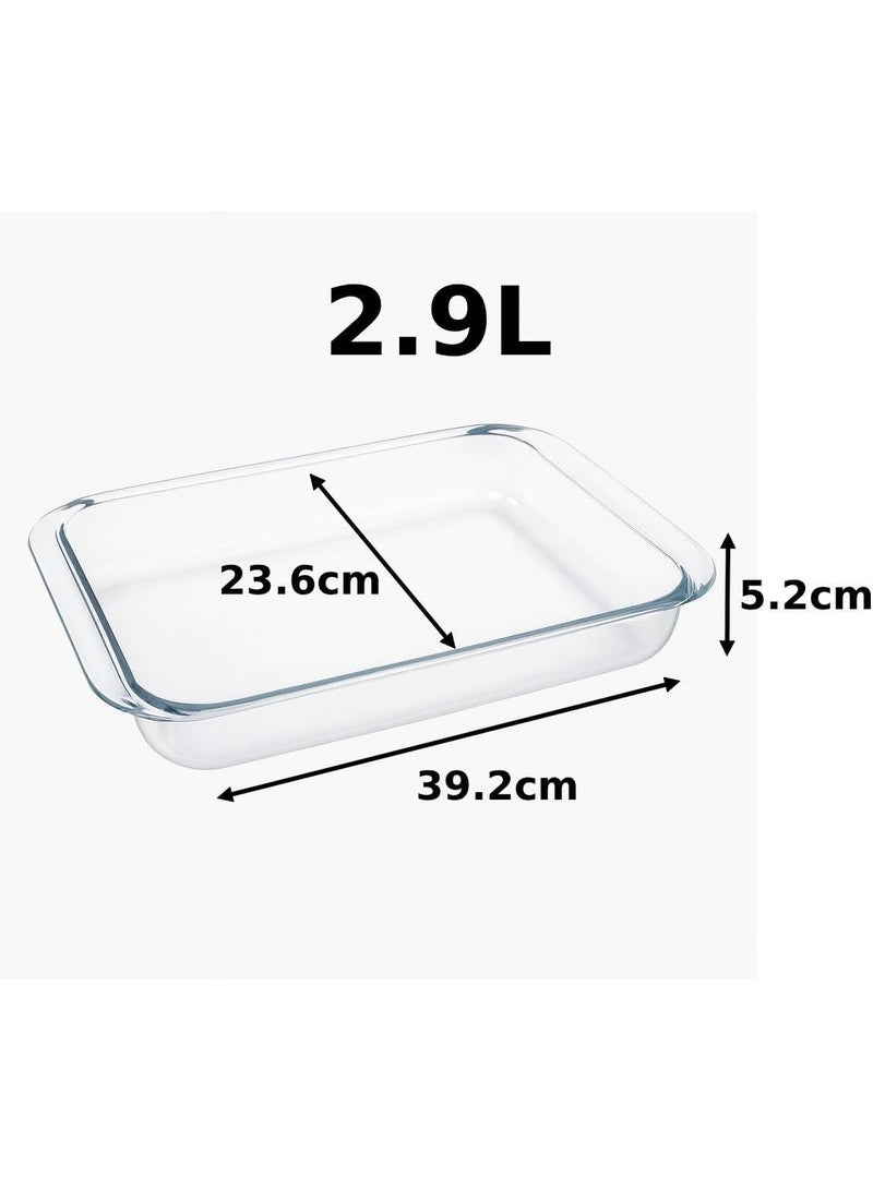 Rectangular Glass Oven Trays Heat Resistant with White Plastic Lid | Oven, Microwave, Dishwasher Safe | Multipurpose Trays for Cooking and Serving (Transparent, 2.9L) - Image 3