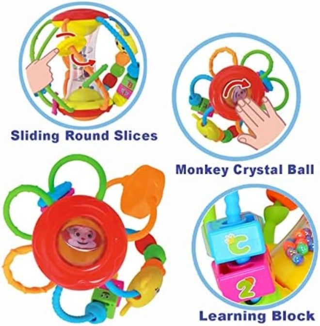 HOLA Shake & Pull Busy Ball - Interactive Toy for Toddlers 6M+, Develops Fine Motor Skills, Hand-Eye Coordination, Sensory Perception with Bubble Popping, Bead Spinning, Pulling & Shaking  Activities - Image 5