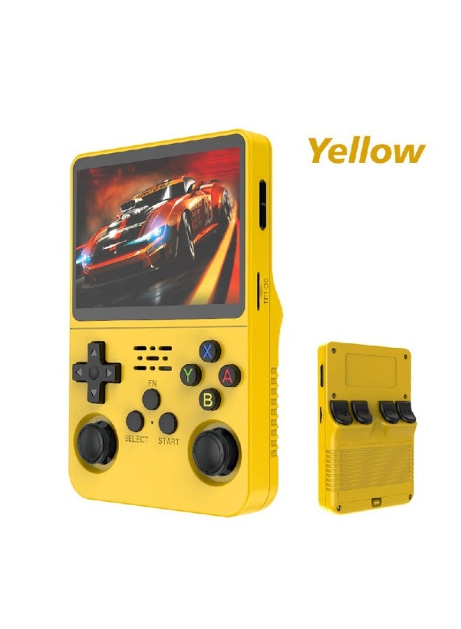 Portable Retro Arcade Game Nostalgic 3d Dual System Handheld R36s Open Source Handheld Game Machine-Product Color:English 64g Single Card-Model:[yellow] R36s Open Source Handheld Game Console