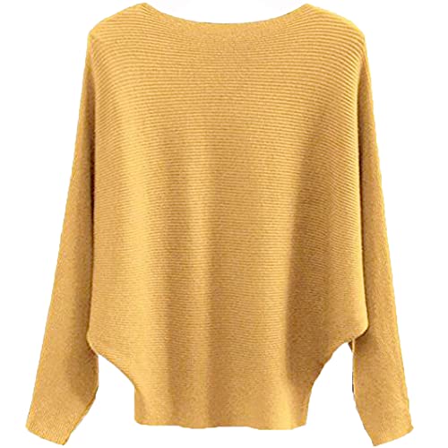 Ckikiou Womens Lightweight Oversized Boat Neck Sweaters Tops Dolman Batwing Sleeve Ribbed Knitted Pullovers Yellow - Image 4
