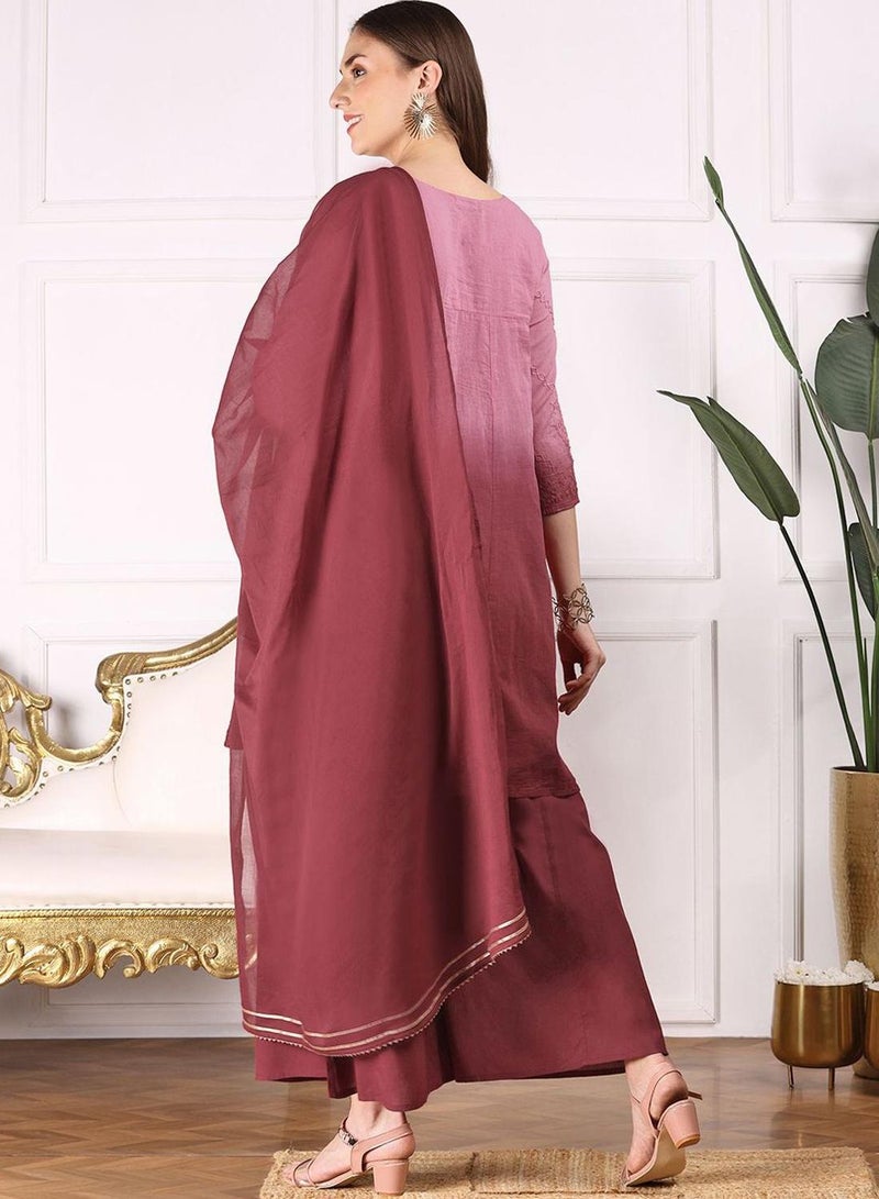 ISHIN Women MAROON 3 pcs (Kurta with Dupatta) - Image 5