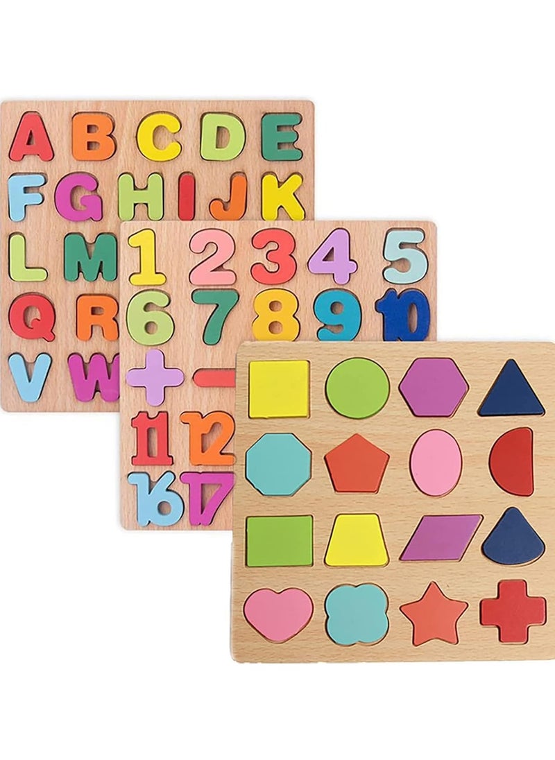 HMTYQNB 3-Piece Wooden Montessori Puzzle Set, Suitable For 3-Year-Old Boys And Girls, Wooden Letter, Number, And Shape Puzzles.  - Image 1