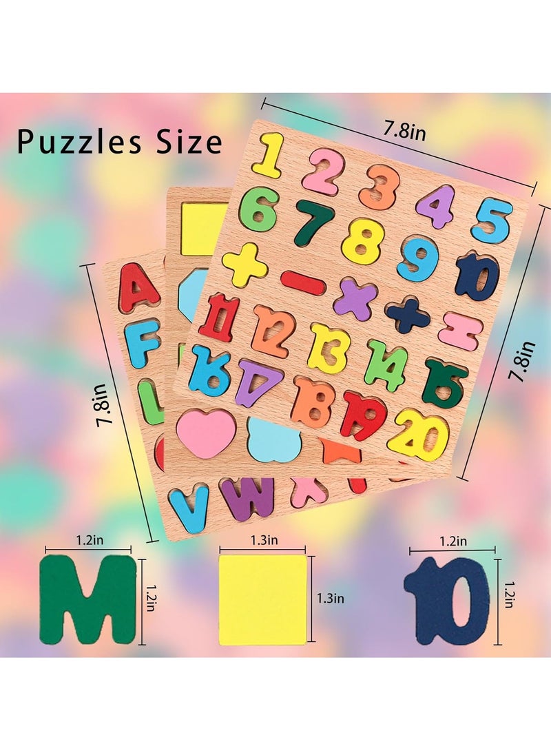 HMTYQNB 3-Piece Wooden Montessori Puzzle Set, Suitable For 3-Year-Old Boys And Girls, Wooden Letter, Number, And Shape Puzzles.  - Image 2