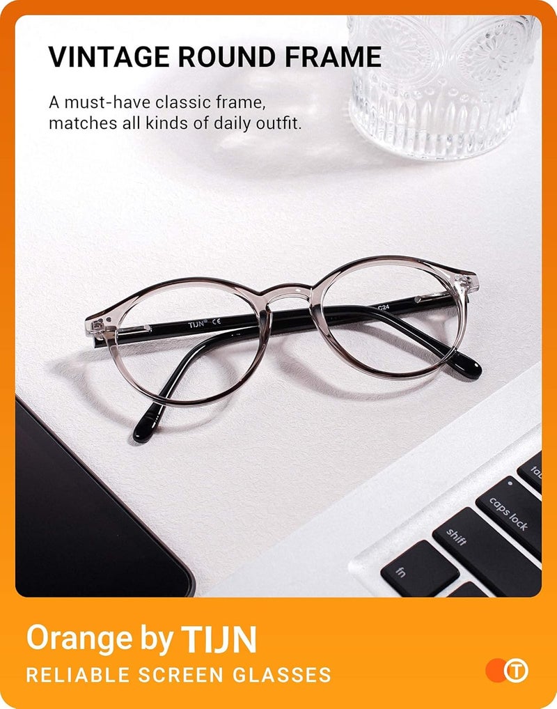 TIJN Blue Light Blocking Glasses Men Women Vintage Thick Round Rim Frame Eyeglasses - Image 4