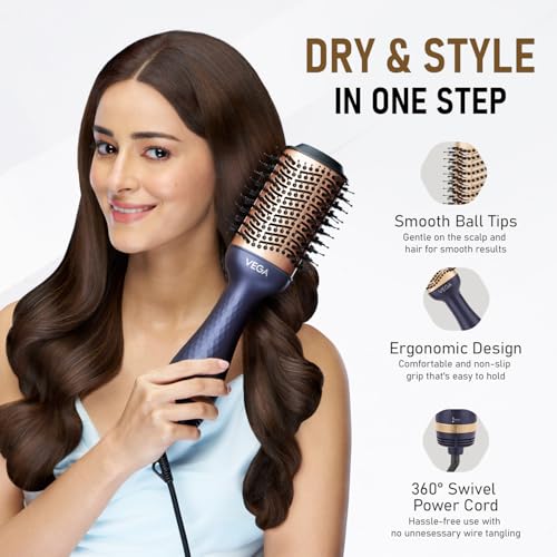 Vega Pro Volumizer Hair Blow Dryer Brush, 3 in 1 Hot Air Brush, 360° Airflow Vent, 2 in1 Quick Drying & Styling, 3 Heat/2 Speed Settings, Hair Dryer Brush, Blowout Volumizer Brush(1000-1200W, VHSD-02) - Image 4