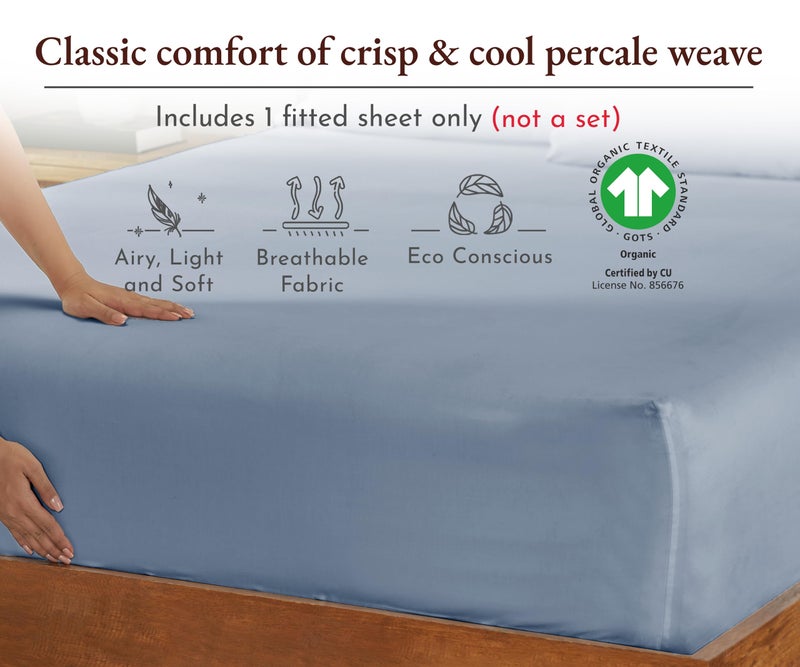 California Design Den King Size Deep Pocket Fitted Sheet  100% Organic Fitted Sheet King Only  Cooling King Size Percale Fitted Sheet  Lightweight  Snug-Fit  Crisp and Durable  1 Pc (Blue Hydrangea)